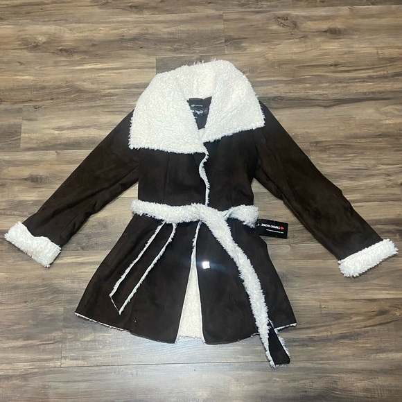 Janzen Casuals Jackets & Blazers - Vintage Brown and Cream Sherpa Coat